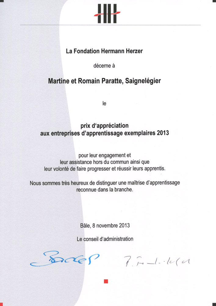 Prix d'appréciation aux entreprises d'apprentissage exemplaire 2013